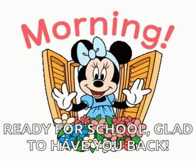 A Cartoon Of Minnie Mouse Standing In Front Of A Window With Shutters Open . GIF