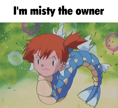 A Cartoon Of Misty With The Words I 'M Misty The Owner Below Her GIF