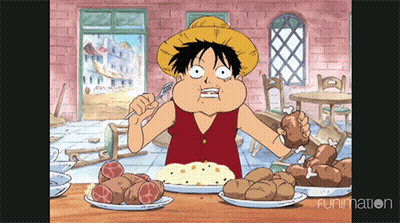 A Cartoon Of Monkey D Luffy Is Eating A Plate Of Food From Funimation GIF