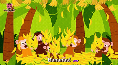 A Cartoon Of Monkeys Eating Bananas With The Words Bananas Below GIF