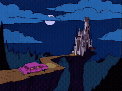 A Cartoon Of Mr. Burns Looking At A Castle GIF