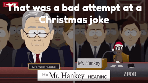 A Cartoon Of Mr. Waithouse And Mr. Hankey In A Courtroom GIF