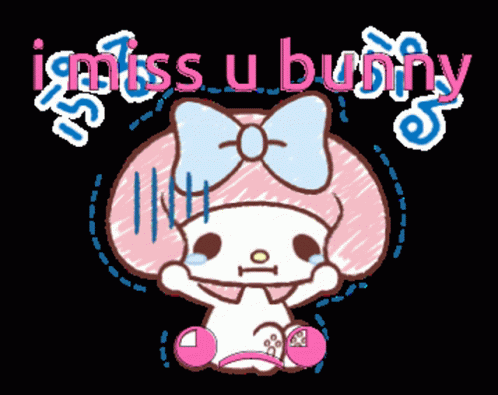 A Cartoon Of My Melody With The Words I Miss U Bunny GIF
