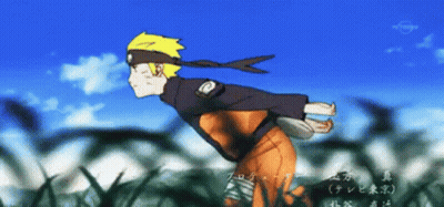 A Cartoon Of Naruto Running In The Grass GIF