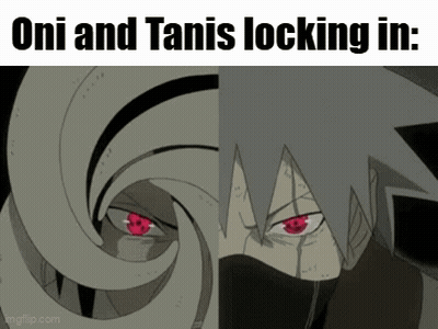 A Cartoon Of Oni And Tanis Looking In Each Other GIF
