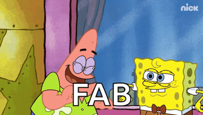 A Cartoon Of Patrick And Spongebob That Says Fab On The Bottom GIF
