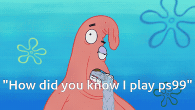 A Cartoon Of Patrick From Spongebob Squarepants Crying With The Words " How Did You Know I Play Ps99 " GIF