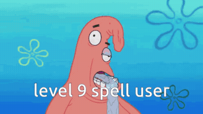 A Cartoon Of Patrick From Spongebob Squarepants With The Words Level 9 Spell User GIF