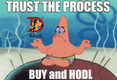 A Cartoon Of Patrick Sitting In A Lotus Position With The Words Trust The Process Buy And Hodl Below Him GIF