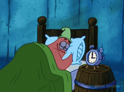 A Cartoon Of Patrick Sleeping Next To An Alarm Clock That Reads 1:12 GIF