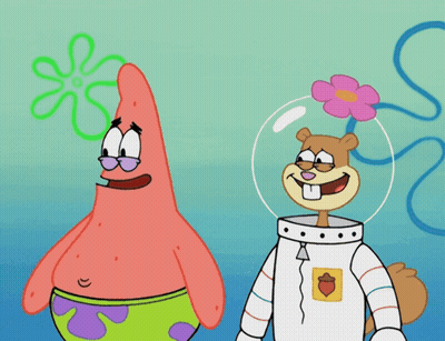 A Cartoon Of Patrick Star And Sandy Cheeks GIF