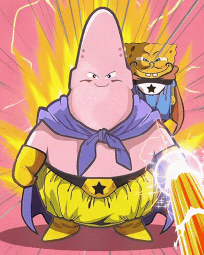 A Cartoon Of Patrick Star And Spongebob In A Superhero Costume GIF