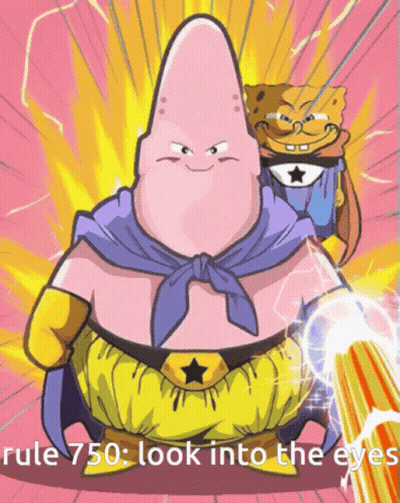 A Cartoon Of Patrick Star And Spongebob Saying Rule 750 : Look Into The Eyes GIF
