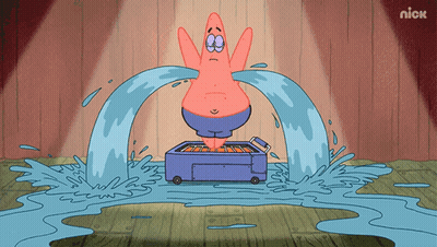 A Cartoon Of Patrick Star Crying With Water Pouring Out Of His Eyes GIF