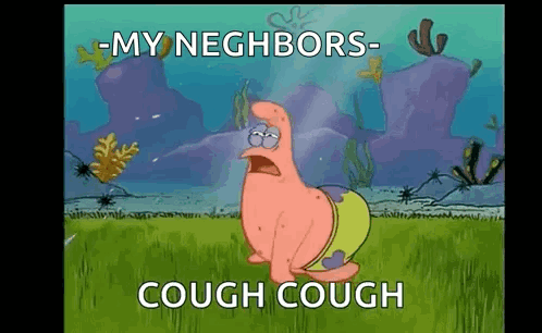 A Cartoon Of Patrick Star From Spongebob Squarepants Is Sitting In The Grass And Coughing . GIF