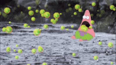A Cartoon Of Patrick Star Surrounded By Bubbles GIF