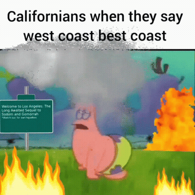 A Cartoon Of Patrick Star With A Sign That Says " Welcome To Los Angeles " GIF