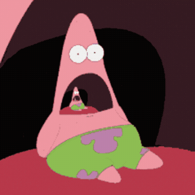 A Cartoon Of Patrick Star With His Mouth Open And A Surprised Look On His Face GIF