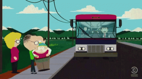 A Cartoon Of People Waiting For A Bus That Says Comedy Central On It GIF