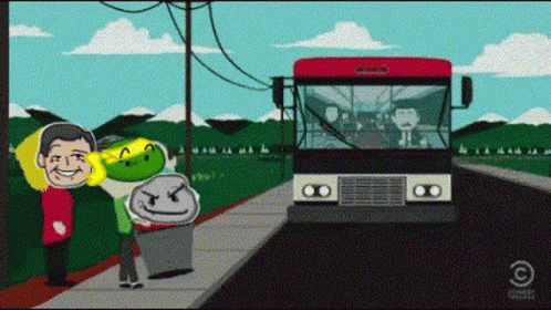 A Cartoon Of People Waiting For A Bus That Says South Park GIF