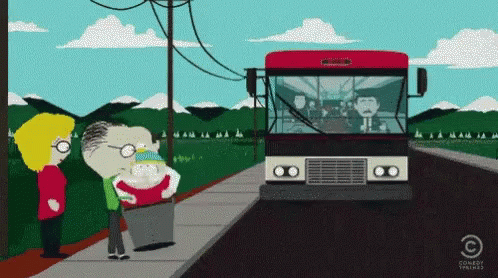 A Cartoon Of People Waiting For A Bus With Comedy Central On The Bottom Right GIF