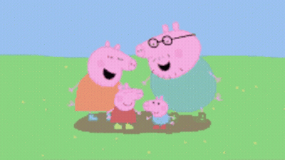 A Cartoon Of Peppa Pig And Her Family In A Muddy Field GIF