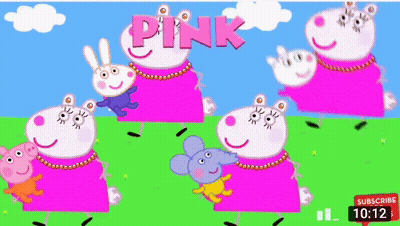 A Cartoon Of Peppa Pig In Pink Dresses With A Subscribe Button At The Bottom GIF