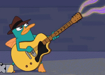 A Cartoon Of Perry The Platypus Holding A Guitar GIF