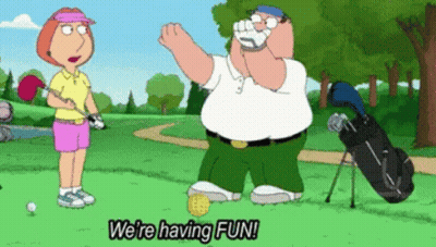 A Cartoon Of Peter Griffin And Meg Griffin Playing Golf GIF