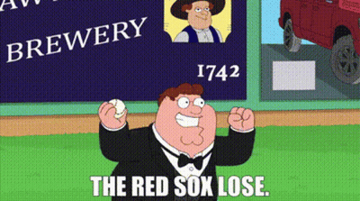 A Cartoon Of Peter Griffin Holding A Baseball With The Words " The Red Sox Lose " Below Him GIF