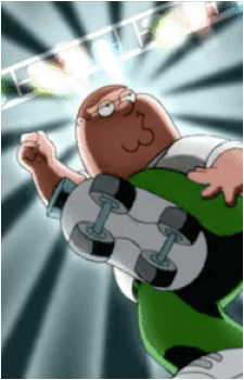 A Cartoon Of Peter Griffin Holding A Green Skateboard GIF