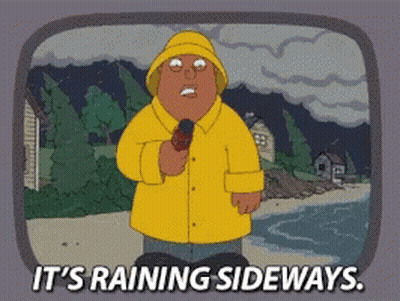 A Cartoon Of Peter Griffin Holding A Microphone Says It 'S Raining Sideways GIF