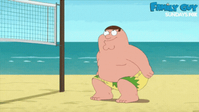A Cartoon Of Peter Griffin On A Beach With The Words Family Guy Sundays On The Bottom GIF