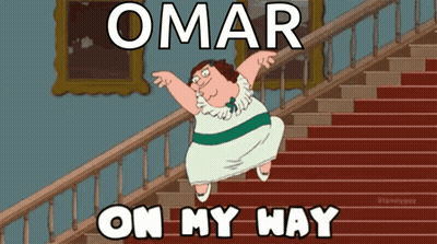A Cartoon Of Peter Griffin On A Set Of Stairs With Omar On My Way GIF