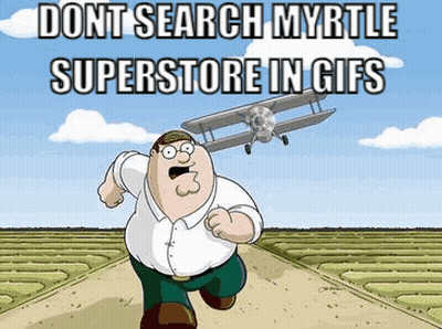 A Cartoon Of Peter Griffin Running Down A Road With A Plane Flying In The Background GIF