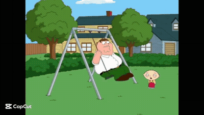 A Cartoon Of Peter Griffin Sitting On A Swing While Stewie Looks On GIF