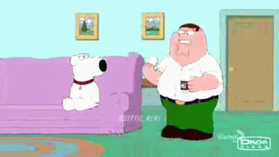 A Cartoon Of Peter Griffin Standing Next To A Dog . GIF
