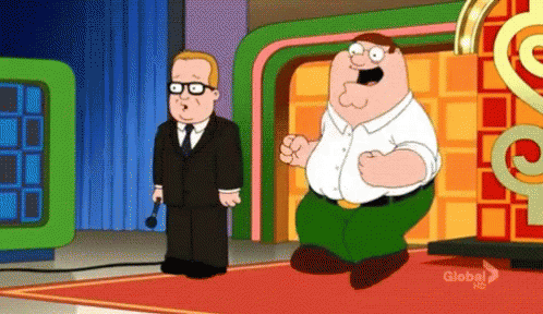 A Cartoon Of Peter Griffin Standing Next To A Man In A Suit And Tie GIF