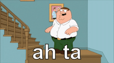 A Cartoon Of Peter Griffin Standing On A Set Of Stairs With Ah Ta Written On The Bottom GIF