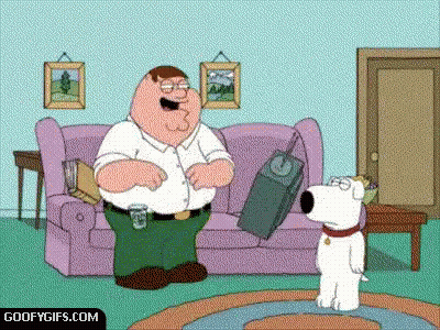 A Cartoon Of Peter Griffin Talking To A Dog In A Living Room GIF