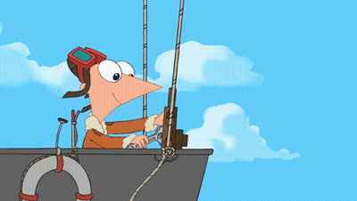 A Cartoon Of Phineas And Ferb On A Hot Air Balloon GIF