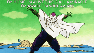 A Cartoon Of Piccolo From Dragon Ball Z With The Words I 'M Home I 'M Alive GIF
