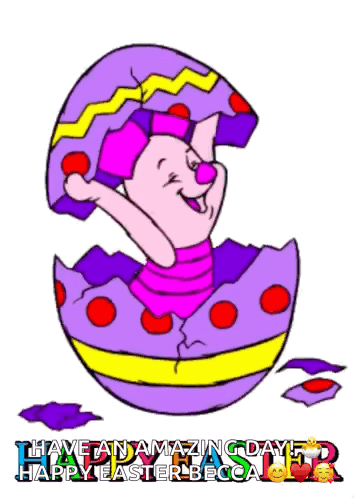 A Cartoon Of Piglet Coming Out Of A Cracked Easter Egg GIF