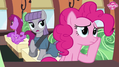 A Cartoon Of Pinkie Pie Sitting Next To A Purple Pony GIF