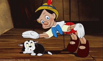 A Cartoon Of Pinocchio Petting A Black And White Cat With The Words Fydisneymisfits Tic-The-Tiger At The Bottom GIF