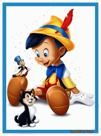 A Cartoon Of Pinocchio Sitting Next To A Cat And A Smaller Cartoon Character GIF