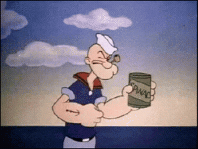A Cartoon Of Popeye Holding A Can Of Manna GIF