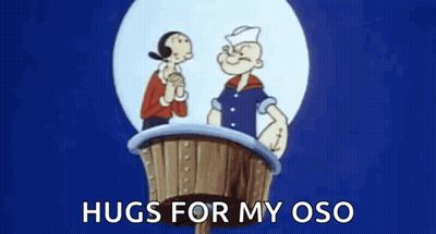 A Cartoon Of Popeye Hugging A Man In A Heart With The Words Hugs For My Oso On The Bottom GIF