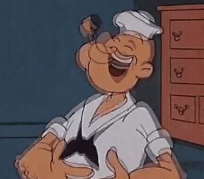 A Cartoon Of Popeye The Sailor Is Laughing With His Mouth Open GIF