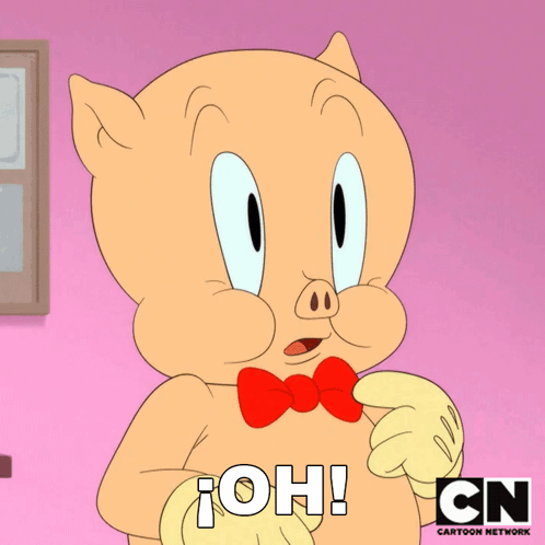 A Cartoon Of Porky Pig With A Red Bow Tie Says Oh GIF